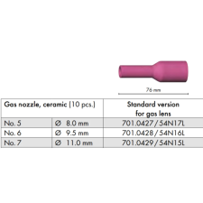 Binzel Kerámia BINZEL ABITIG 17/18/26 GR6/76 gázlencsés hegesztés