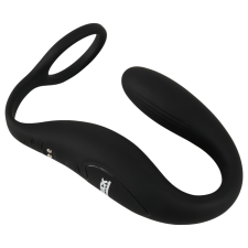 Black Velvet s - vibrációs péniszgyűrű análpluggal (fekete) péniszgyűrű