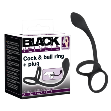 Black Velvets Black Velvet - vékony análdildó pénisz- és heregyűrűvel (fekete) anál