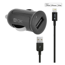 BLAUTEL 4-OK autós töltő USB aljzat (5V / 2400mA, MFi Apple engedélyes, IPCMB5 utódja + lightning 8pin kábel) FEKETE Apple IPAD, Apple IPAD (3rd Generation), Apple iPhone 13 mini, Apple iPhone 13 Pro Ma tablet kellék