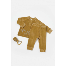  Blúz és nadrág készlet Elephant, 80% biopamut és 20% poliészter - Mustár, BabyCosy (Méret: 9-12 hónap)