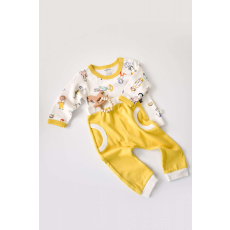  Blúz szett hosszú ujjú és hosszú nadrággal, 100% organikus pamut, BabyCosy, Sárga (Méret: 18-24 hónapos)