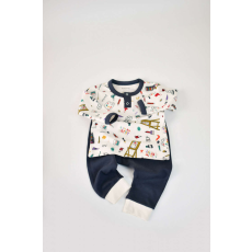  Blúz szett hosszú ujjú, gombos és hosszú nadrág, 100% organikus pamut, BabyCosy, sötétkék (méret: 18-24 hónapos)
