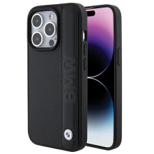 BMW Leather texturált és csíkos bőr tok iPhone 15 Pro - fekete tok és táska