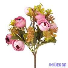  Boglárka 5 ágú selyemvirág csokor 32cm - Sötét rózsaszín dekorációs kellék