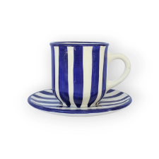 Bögre Manufaktúra Kék csíkos kávés bögre és kistányér bögrék, csészék