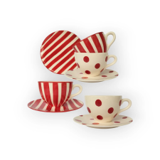 Bögre Manufaktúra Négyszemélyes piros  reggeliző szett vegyes bögrék, csészék