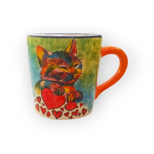 Bögre Manufaktúra Popart szivecskés cica bögre PP009 bögrék, csészék