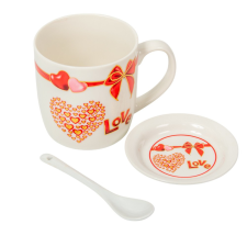  Bögre szett szív mintás dísz dobozban 12x19,5x8,5cm dekorációs kellék