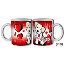  Bögre, Valentin nap, plüss kutya, szeretlek tányér és evőeszköz