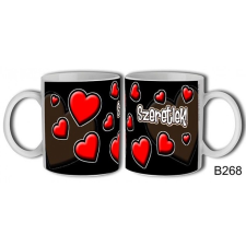  Bögre, Valentin nap, szeretlek, piros szívek fekete alapon tányér és evőeszköz
