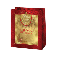 Boldog Karácsonyt feliratos, arany-piros színű közepes méretű exkluzív ajándéktáska 18x10x23cm ajándéktasak