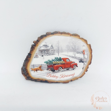  Boldog karácsonyt - kutyás tábla fahasáb mintán dekorációs kellék