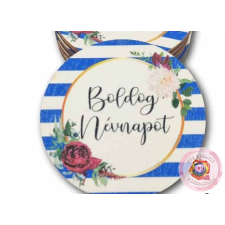  BOLDOG NÉVNAPOT KÉK CSÍKOS 7X7CM dekorációs kellék