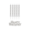 Boldog születésnapot B&C Silver, Ezüst Happy Birthday gyertya szett 16 db-os