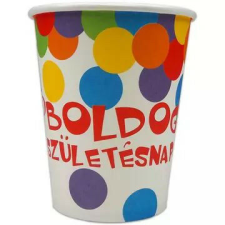  Boldog születésnapot feliratos 6 darabos papírpohár - 250 ml, konfetti mintás party kellék