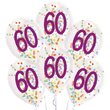 Boldog születésnapot Happy Birthday 60 konfettivel töltött léggömb, lufi 6 db-os party kellék