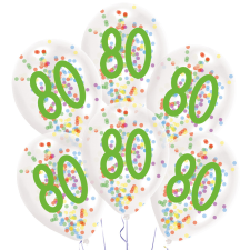 Boldog születésnapot Happy Birthday 80 konfettivel töltött léggömb, lufi 6 db-os party kellék