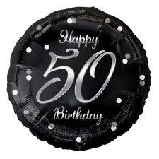 Boldog születésnapot Happy Birthday Black-Silver 50 fólia lufi 36 cm party kellék