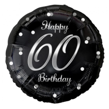 Boldog születésnapot Happy Birthday Black-Silver 60 fólia lufi 36 cm party kellék