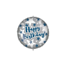 Boldog születésnapot Happy Birthday Blue Silver Stars fólia lufi 46 cm party kellék