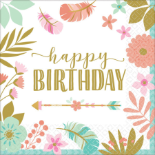 Boldog születésnapot Happy Birthday Boho szalvéta 16 db-os 33x33 cm party kellék
