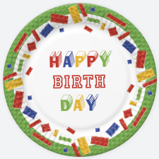 Boldog születésnapot Happy Birthday Building Blocks papírtányér 8 db-os 22,7 cm party kellék