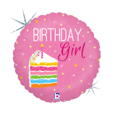Boldog születésnapot Happy Birthday Cake Girl Holo fólia lufi 46 cm party kellék
