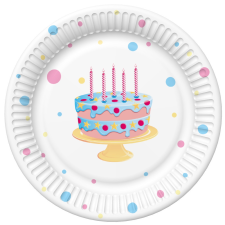 Boldog születésnapot Happy Birthday Cake with Balloons papírtányér 8 db-os 18 cm party kellék