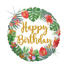 Boldog születésnapot Happy Birthday Glitter Tropical fólia lufi 46 cm party kellék