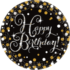Boldog születésnapot Happy Birthday Gold papírtányér 8 db-os 23 cm party kellék