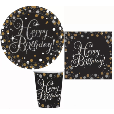 Boldog születésnapot Happy Birthday Gold party szett 32 db-os 23 cm-es tányérral party kellék