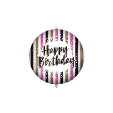 Boldog születésnapot Happy Birthday Pink Gold Stripes fólia lufi 46 cm party kellék