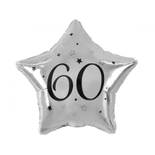 Boldog születésnapot Happy Birthday Silver, Ezüst csillag 60 fólia lufi 44 cm party kellék
