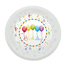 Boldog születésnapot Happy Birthday Streamers micro prémium műanyag lapostányér 21 cm party kellék