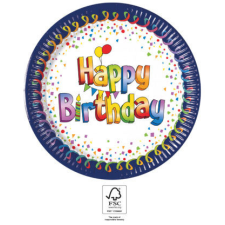 Boldog születésnapot Multicolor Happy Birthday papírtányér 8 db-os 23 cm FSC party kellék