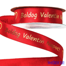  Boldog Valentin napot! arany feliratos szatén szalag 20mm x 20m - Piros dekorációs kellék