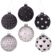 Boltze Home Illum gömbdísz 8 cm válogatás hat kivitelben fekete - fehér karácsonyfadísz