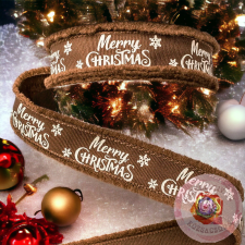  Bolyhos szélű &quot;Merry Christmas&quot; feliratú szalag barna szalag, masni