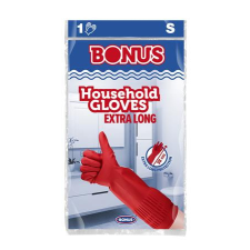 Bonus Gumikesztyű, háztartási, latex, extra hosszú, 38 cm, S méret, BONUS, piros védőkesztyű