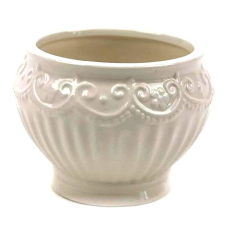  Bordás virágmintás fehér kerámia kaspó, átmérője: 9 cm, magasága: 8 cm dekorációs kellék