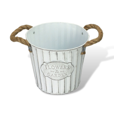  Bordázott bádog kaspó 18x16cm - fehér dekorációs kellék