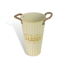  Bordázott bádog váza krém 18x30cm dekorációs kellék