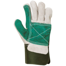  BŐRKESZTYŰ, SZÜRKE HASÍTÉK, DUPLA BŐR TENYÉR/ZÖLD VÁSZON (10) védőkesztyű