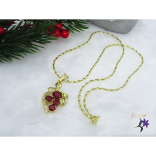  Borsi piros szőlő medálos nyaklánc -piros kővel-14K nyaklánc