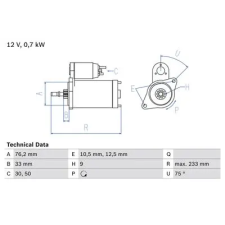 Bosch önindító 0 986 010 530 autóalkatrész