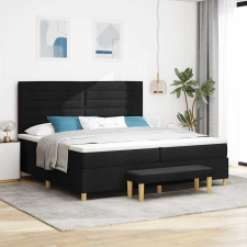  Boxrugós ágy matracmal fejtámlával Fekete 200 x 200 cm szövet ágy és ágykellék