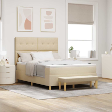  Boxrugós ágy matracmal fejtámlával Krém 160 x 200 cm szövet ágy és ágykellék