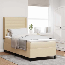  Boxrugós ágy matracmal fejtámlával Krém 90 x 200 cm szövet ágy és ágykellék