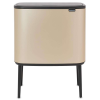  Brabantia Bo Touch Bin nyomófedeles hulladékgyűjtő, magasított, lábakon álló, műanyag tartály, 36L - R méret, acél, aranyfényű - 304583
